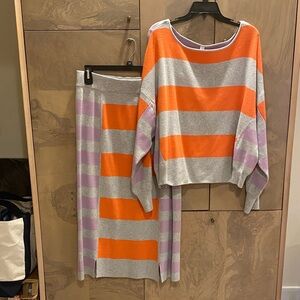 Anthropologie Plus Size Striped Orange and Purple Skirt Set